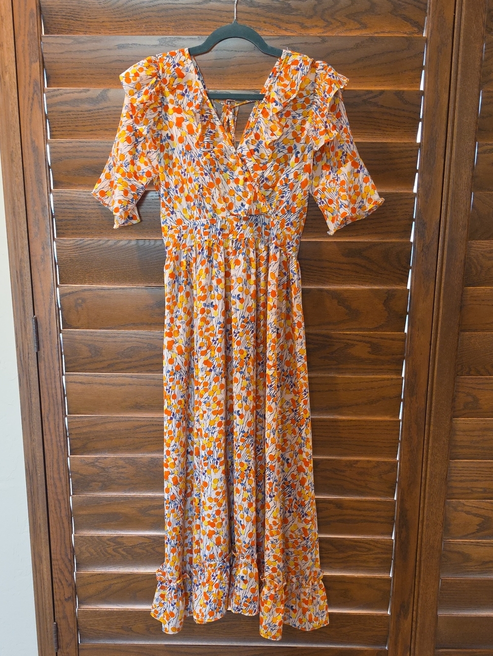 Orange Floral Ruffle Midi Dress